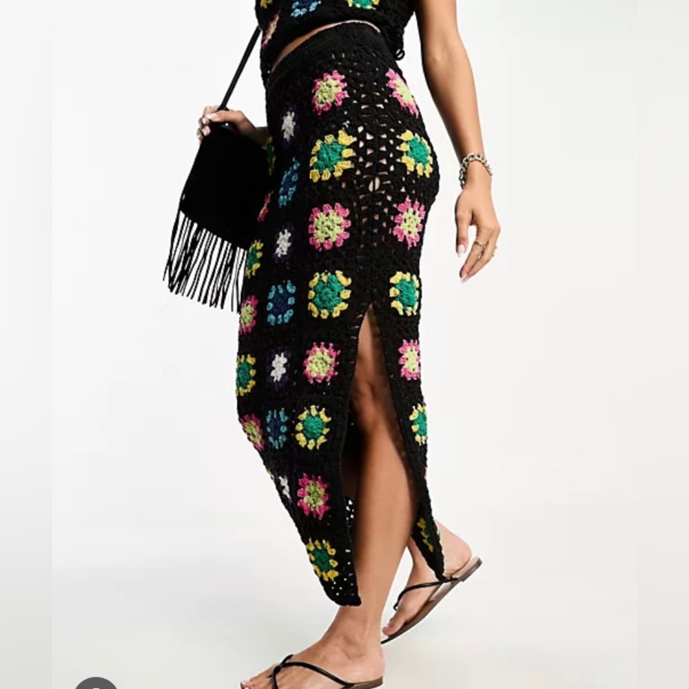 ASOS granny square crochet maxi skirt - M